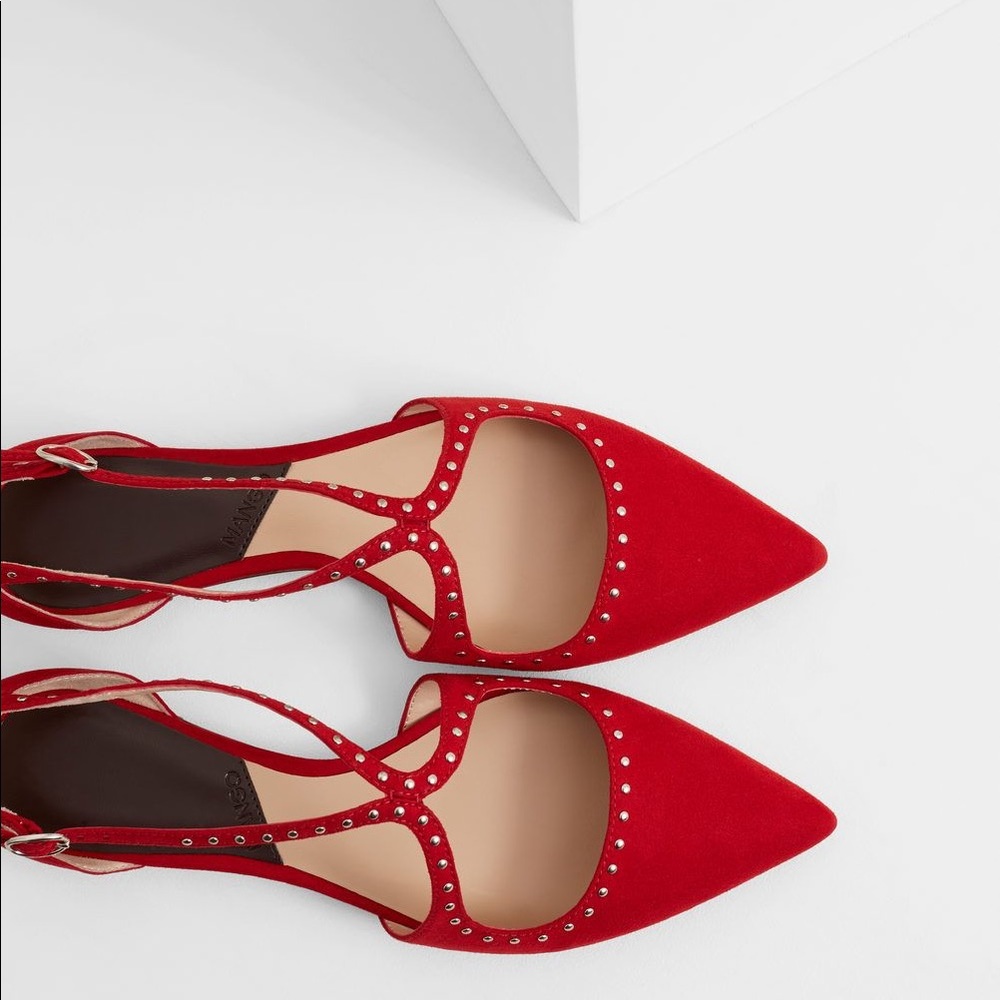 Red pointed studded flats